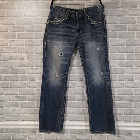 Affliction Black Premium Cooper Denim Jeans Men 36 Long Distressed Casual Grunge - Picture 2 of 10